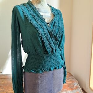 Smock Green Top With Eyelet Detail Belle Du Jour, Free People Vibes